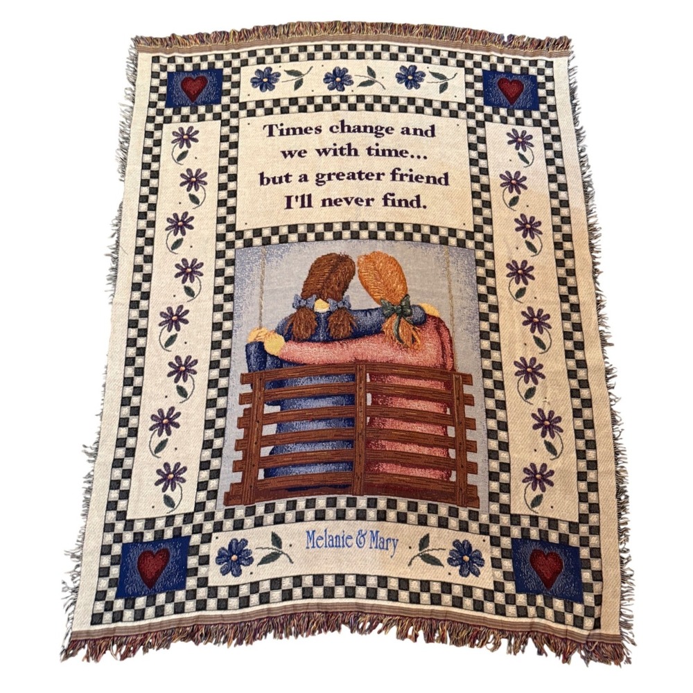 VTG Melanie & Mary Woven Tapestry Friendship Throw Blanket Floral 50x60 Gifts